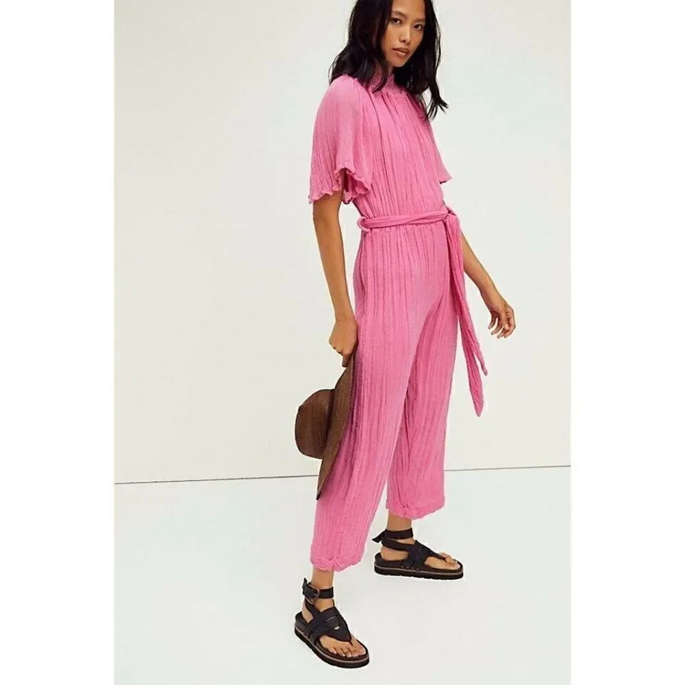 NEW FREE PEOPLE X JEN’S PIRATE BOOTY Sz S MARIANA JUMPSUIT GAUZE ONE PIECE PINK